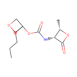 CCCCC1(OC(=O)N[C@H]2C(=O)O[C@H]2C)COC1 ZINC000148908631