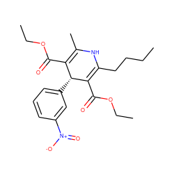 CCCCC1=C(C(=O)OCC)[C@H](c2cccc([N+](=O)[O-])c2)C(C(=O)OCC)=C(C)N1 ZINC000049124723