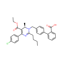 CCCCC1=NC(c2ccc(Cl)cc2)=C(C(=O)OCC)[C@@H](C)N1Cc1ccc(-c2ccccc2C(=O)O)cc1 ZINC000027526879