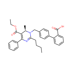 CCCCC1=NC(c2ccccc2)=C(C(=O)OCC)[C@@H](C)N1Cc1ccc(-c2ccccc2C(=O)O)cc1 ZINC000027546556