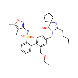 CCCCC1=NC2(CCCC2)C(=O)N1Cc1ccc(-c2ccccc2S(=O)(=O)Nc2noc(C)c2C)c(COCC)c1 ZINC000006716826