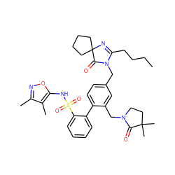 CCCCC1=NC2(CCCC2)C(=O)N1Cc1ccc(-c2ccccc2S(=O)(=O)Nc2onc(C)c2C)c(CN2CCC(C)(C)C2=O)c1 ZINC000003944244