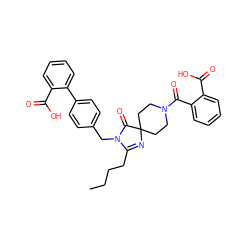 CCCCC1=NC2(CCN(C(=O)c3ccccc3C(=O)O)CC2)C(=O)N1Cc1ccc(-c2ccccc2C(=O)O)cc1 ZINC000027075087