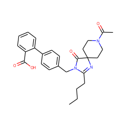 CCCCC1=NC2(CCN(C(C)=O)CC2)C(=O)N1Cc1ccc(-c2ccccc2C(=O)O)cc1 ZINC000013833576