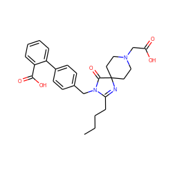 CCCCC1=NC2(CCN(CC(=O)O)CC2)C(=O)N1Cc1ccc(-c2ccccc2C(=O)O)cc1 ZINC000013833581