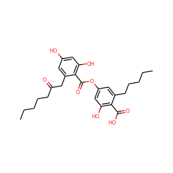 CCCCCC(=O)Cc1cc(O)cc(O)c1C(=O)Oc1cc(O)c(C(=O)O)c(CCCCC)c1 ZINC000014618068