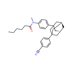 CCCCCC(=O)N(C)c1ccc(C23C[C@H]4C[C@@H](CC(c5ccc(C#N)cc5)(C4)C2)C3)cc1 ZINC000299862677