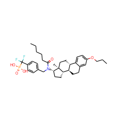 CCCCCC(=O)N(Cc1ccc(C(F)(F)P(=O)(O)O)cc1)[C@H]1CC[C@H]2[C@@H]3CCc4cc(OCCC)ccc4[C@H]3CC[C@@]21C ZINC000026734609