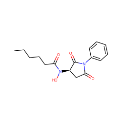 CCCCCC(=O)N(O)[C@@H]1CC(=O)N(c2ccccc2)C1=O ZINC000018181322