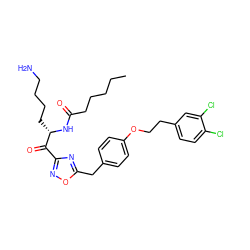 CCCCCC(=O)N[C@@H](CCCCN)C(=O)c1noc(Cc2ccc(OCCc3ccc(Cl)c(Cl)c3)cc2)n1 ZINC000042963493