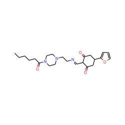 CCCCCC(=O)N1CCN(CC/N=C/C2C(=O)CC(c3ccco3)CC2=O)CC1 ZINC000006493107