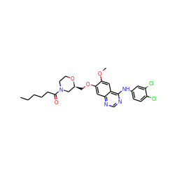 CCCCCC(=O)N1CCO[C@@H](COc2cc3ncnc(Nc4ccc(Cl)c(Cl)c4)c3cc2OC)C1 ZINC000114821763