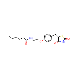 CCCCCC(=O)NCCOc1ccc(C[C@@H]2SC(=O)NC2=O)cc1 ZINC000026500134