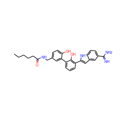 CCCCCC(=O)NCc1ccc(O)c(-c2cccc(-c3cc4cc(C(=N)N)ccc4[nH]3)c2O)c1 ZINC000034804702