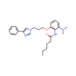 CCCCCC(=O)Nc1c(OCCCn2cnc(-c3ccccc3)c2)cccc1N(C)C ZINC000013827541