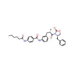 CCCCCC(=O)Nc1ccc(C(=O)Nc2cccc(C[C@H](C)C(=O)N3C(=O)OC[C@H]3Cc3ccccc3)c2)cc1 ZINC000473108529