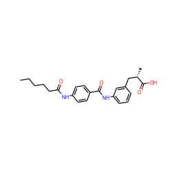 CCCCCC(=O)Nc1ccc(C(=O)Nc2cccc(C[C@H](C)C(=O)O)c2)cc1 ZINC000473109170