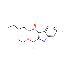 CCCCCC(=O)c1c(C(=O)OCC)[nH]c2cc(Cl)ccc12 ZINC000473123255