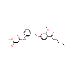 CCCCCC(=O)c1ccc(OCc2cccc(NC(=O)CC(=O)OC)c2)cc1OC ZINC000026393741