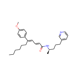 CCCCCC/C(=C\C=C\C(=O)N[C@H](C)CCCc1cccnc1)c1ccc(OC)cc1 ZINC000029484573