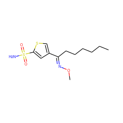 CCCCCC/C(=N\OC)c1csc(S(N)(=O)=O)c1 ZINC000013736778