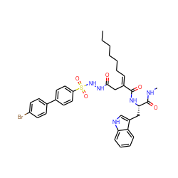 CCCCCC/C=C(\CC(=O)NNS(=O)(=O)c1ccc(-c2ccc(Br)cc2)cc1)C(=O)N[C@@H](Cc1c[nH]c2ccccc12)C(=O)NC ZINC000049898779