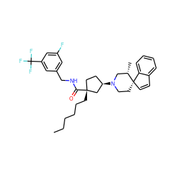 CCCCCC[C@@]1(C(=O)NCc2cc(F)cc(C(F)(F)F)c2)CC[C@@H](N2CC[C@]3(C=Cc4ccccc43)[C@@H](C)C2)C1 ZINC000028704078