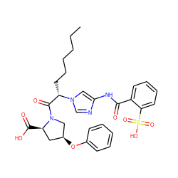 CCCCCC[C@@H](C(=O)N1C[C@@H](Oc2ccccc2)C[C@H]1C(=O)O)n1cnc(NC(=O)c2ccccc2S(=O)(=O)O)c1 ZINC000025974701