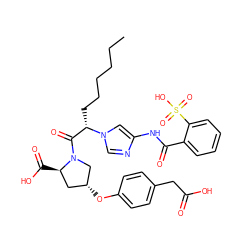 CCCCCC[C@@H](C(=O)N1C[C@H](Oc2ccc(CC(=O)O)cc2)C[C@H]1C(=O)O)n1cnc(NC(=O)c2ccccc2S(=O)(=O)O)c1 ZINC000027639211