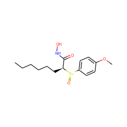 CCCCCC[C@@H](C(=O)NO)[S@+]([O-])c1ccc(OC)cc1 ZINC000013585922