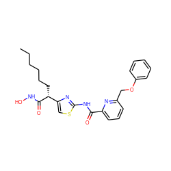 CCCCCC[C@@H](C(=O)NO)c1csc(NC(=O)c2cccc(COc3ccccc3)n2)n1 ZINC000028460106