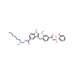 CCCCCC[C@@H](C)CNC(=O)c1ccc2c(c1)c(Cc1ccc(C(=O)NS(=O)(=O)c3ccccc3C)cc1OC)cn2C ZINC000027325989