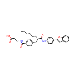 CCCCCC[C@@H](Cc1ccc(C(=O)NCCC(=O)O)cc1)C(=O)Nc1ccc(-c2cc3ccccc3o2)cc1 ZINC000026172264