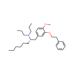 CCCCCC[C@@H](Cc1ccc(OC)c(OCCc2ccccc2)c1)N(CCC)CCC ZINC000013801146