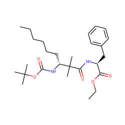 CCCCCC[C@@H](NC(=O)OC(C)(C)C)C(C)(C)C(=O)N[C@@H](Cc1ccccc1)C(=O)OCC ZINC000013782760