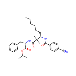 CCCCCC[C@@H](NC(=O)c1ccc(C#N)cc1)C(C)(C)C(=O)N[C@@H](Cc1ccccc1)C(=O)OC(C)C ZINC000013782766