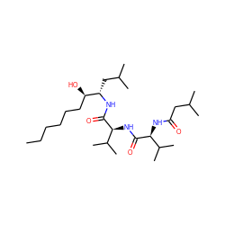 CCCCCC[C@@H](O)[C@H](CC(C)C)NC(=O)[C@@H](NC(=O)[C@@H](NC(=O)CC(C)C)C(C)C)C(C)C ZINC000013798131