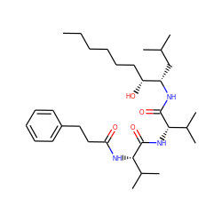 CCCCCC[C@@H](O)[C@H](CC(C)C)NC(=O)[C@@H](NC(=O)[C@@H](NC(=O)CCc1ccccc1)C(C)C)C(C)C ZINC000026169315