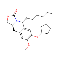 CCCCCC[C@@H]1c2cc(OC3CCCC3)c(OC)cc2C[C@H]2COC(=O)N21 ZINC001772615949