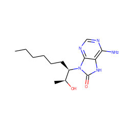 CCCCCC[C@H]([C@H](C)O)n1c(=O)[nH]c2c(N)ncnc21 ZINC000027216253