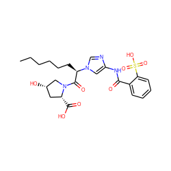 CCCCCC[C@H](C(=O)N1C[C@@H](O)C[C@H]1C(=O)O)n1cnc(NC(=O)c2ccccc2S(=O)(=O)O)c1 ZINC000013739982