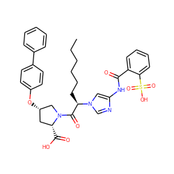 CCCCCC[C@H](C(=O)N1C[C@@H](Oc2ccc(-c3ccccc3)cc2)C[C@H]1C(=O)O)n1cnc(NC(=O)c2ccccc2S(=O)(=O)O)c1 ZINC000027520242