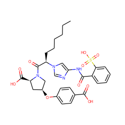 CCCCCC[C@H](C(=O)N1C[C@@H](Oc2ccc(C(=O)O)cc2)C[C@H]1C(=O)O)n1cnc(NC(=O)c2ccccc2S(=O)(=O)O)c1 ZINC000027520782