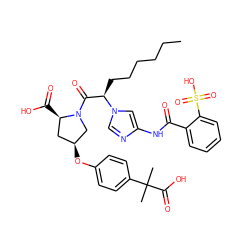 CCCCCC[C@H](C(=O)N1C[C@@H](Oc2ccc(C(C)(C)C(=O)O)cc2)C[C@H]1C(=O)O)n1cnc(NC(=O)c2ccccc2S(=O)(=O)O)c1 ZINC000027519187