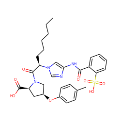 CCCCCC[C@H](C(=O)N1C[C@@H](Oc2ccc(C)cc2)C[C@H]1C(=O)O)n1cnc(NC(=O)c2ccccc2S(=O)(=O)O)c1 ZINC000027520428