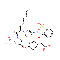 CCCCCC[C@H](C(=O)N1C[C@@H](Oc2ccc(CC(=O)O)cc2)C[C@@H]1C(=O)O)n1cnc(NC(=O)c2ccccc2S(=O)(=O)O)c1 ZINC000027636624