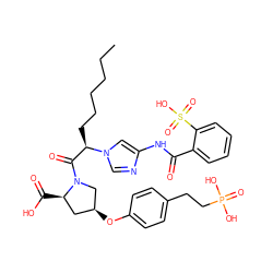 CCCCCC[C@H](C(=O)N1C[C@@H](Oc2ccc(CCP(=O)(O)O)cc2)C[C@H]1C(=O)O)n1cnc(NC(=O)c2ccccc2S(=O)(=O)O)c1 ZINC000027518996