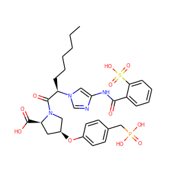 CCCCCC[C@H](C(=O)N1C[C@@H](Oc2ccc(CP(=O)(O)O)cc2)C[C@H]1C(=O)O)n1cnc(NC(=O)c2ccccc2S(=O)(=O)O)c1 ZINC000027522009