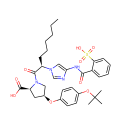 CCCCCC[C@H](C(=O)N1C[C@@H](Oc2ccc(OC(C)(C)C)cc2)C[C@H]1C(=O)O)n1cnc(NC(=O)c2ccccc2S(=O)(=O)O)c1 ZINC000027522326