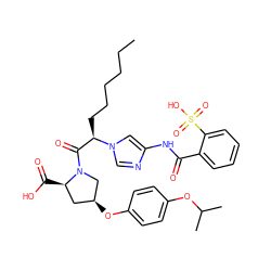 CCCCCC[C@H](C(=O)N1C[C@@H](Oc2ccc(OC(C)C)cc2)C[C@H]1C(=O)O)n1cnc(NC(=O)c2ccccc2S(=O)(=O)O)c1 ZINC000027519976